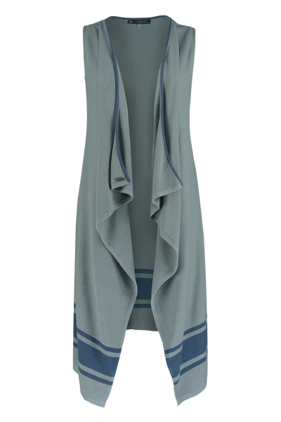 Cotton Stripe Waterfall vest in Aqua with Denim stripes