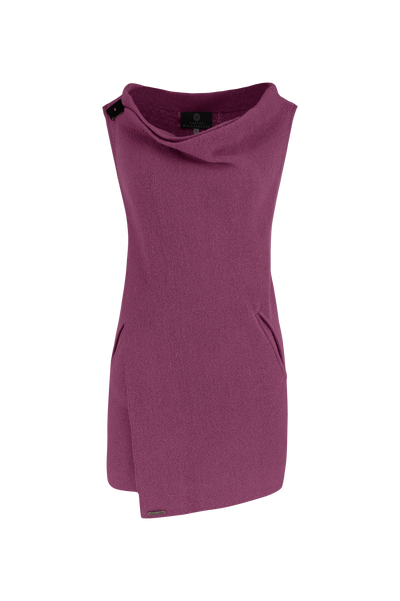 Drape Vest with pockets in Rose closed with a large square button