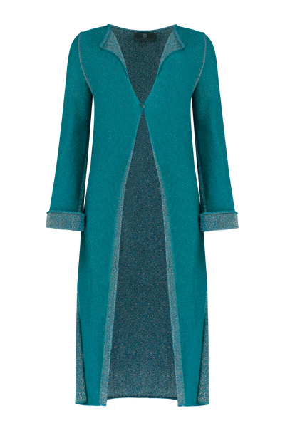 Reversible Met Coat in Peacock with Silver metallic