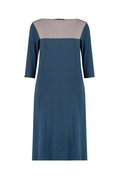 Organic Cotton Panel Dress in Denim with Linen panel